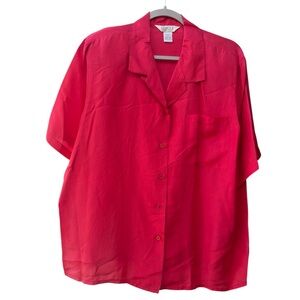 Sellecca 100% Silk Red Button Down Short Sleeve Blouse Women Quality Size 16